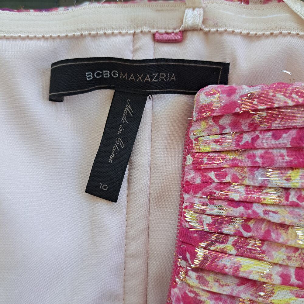 BCBGMaxAzria Kai Strapless Maxi Dress Size 10 Pink Metallic Floral Formal Prom - Picture 6 of 12
